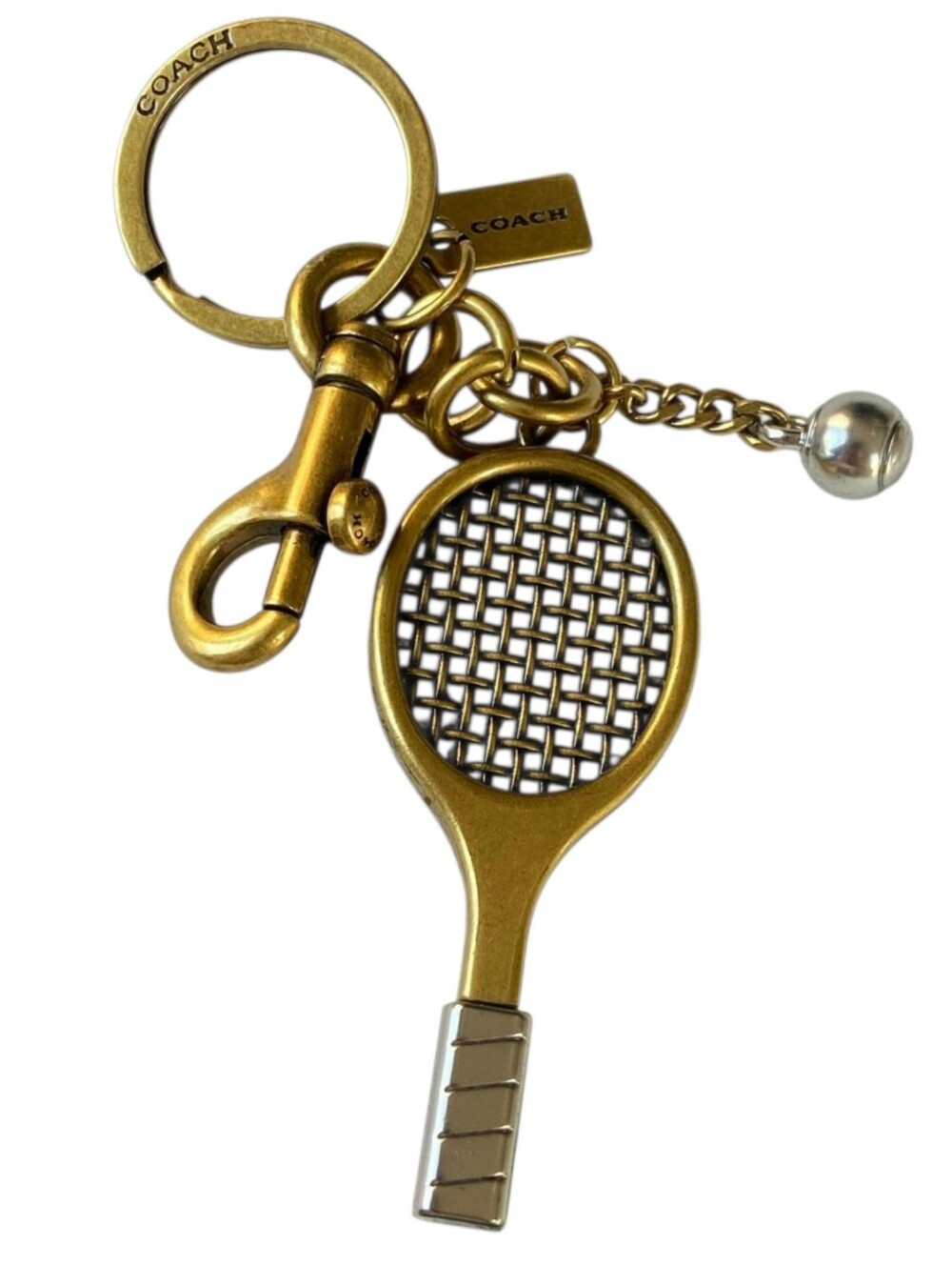 Coach Gold-Tone Tennis Racket Purse Charm / Keychain Silver Ball Accent w/ Dusty - Picture 5 of 5